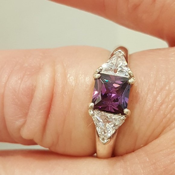 Amethyst and CZ Sterling Ring 8.5 - Picture 5 of 6